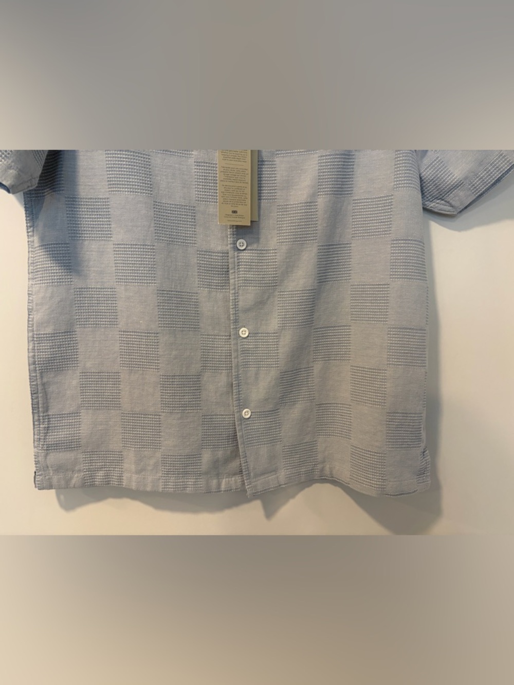 Folk Mens Blue Checkered Short-Sleeve Button-Down Cotton Aloha Shirt NWT! - Picture 4 of 12